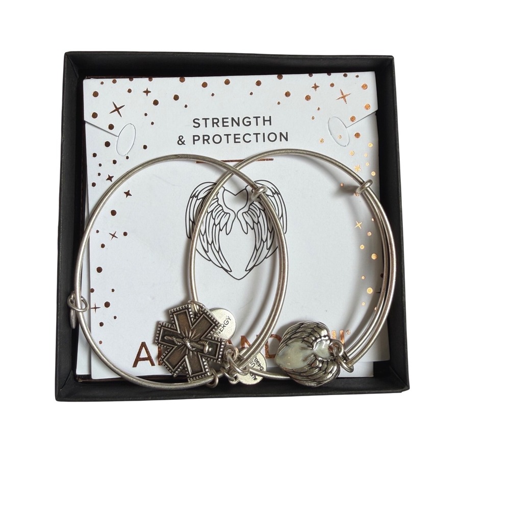 2 bangles‎ Alex and Ani Strength & Protection Medical Cross Angel Wing Silver